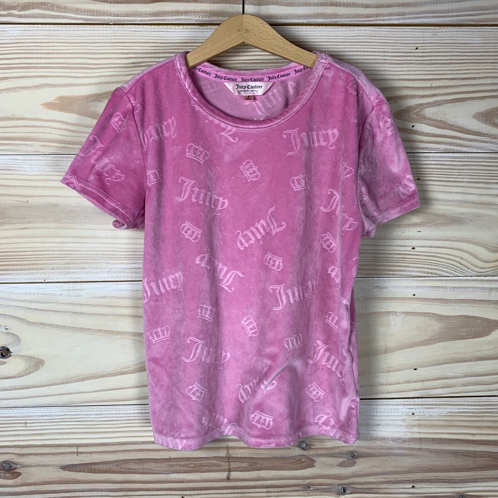Juicy Couture Sleepwear Top Womens Small Pink Velour Logo Crown Y2K 8086-47